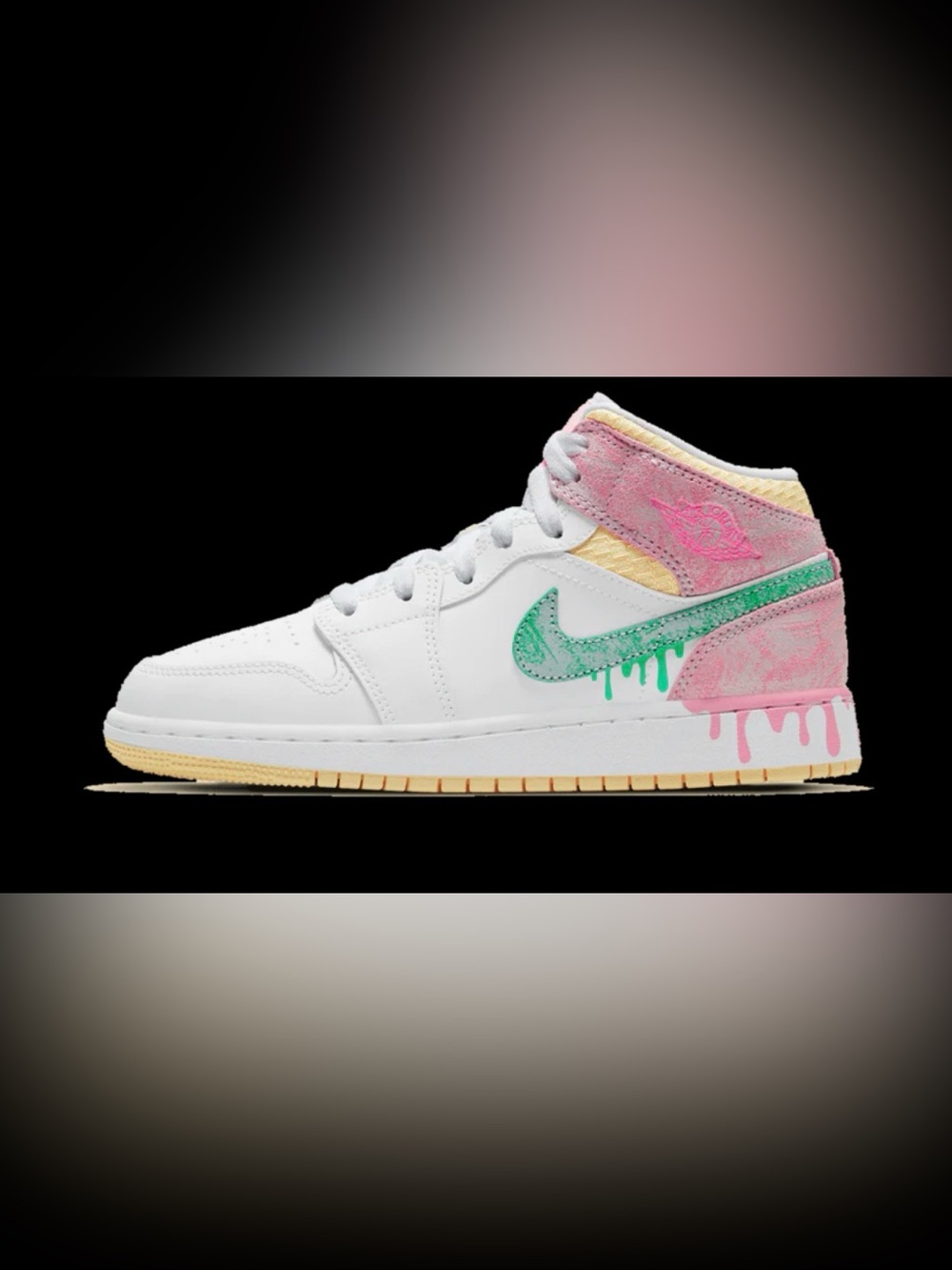 Nike White High-Top Sneaker with Mint Drip Swoosh and Pastel Accents Size 6 Y